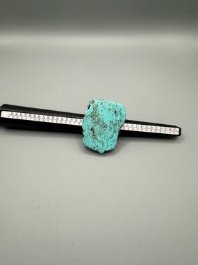 Western Style Turquoise Slab Silver Tone Statement Ring Size 7 Chunky Boho